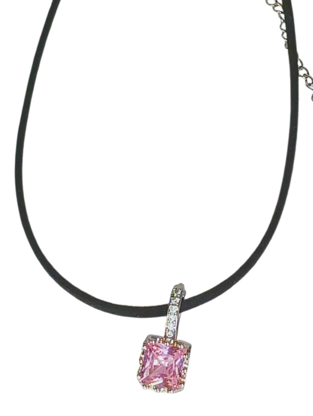 Silver Enchanted Choker Black Cord Pink Charm Necklace New Age Grunge 1990s Luxe